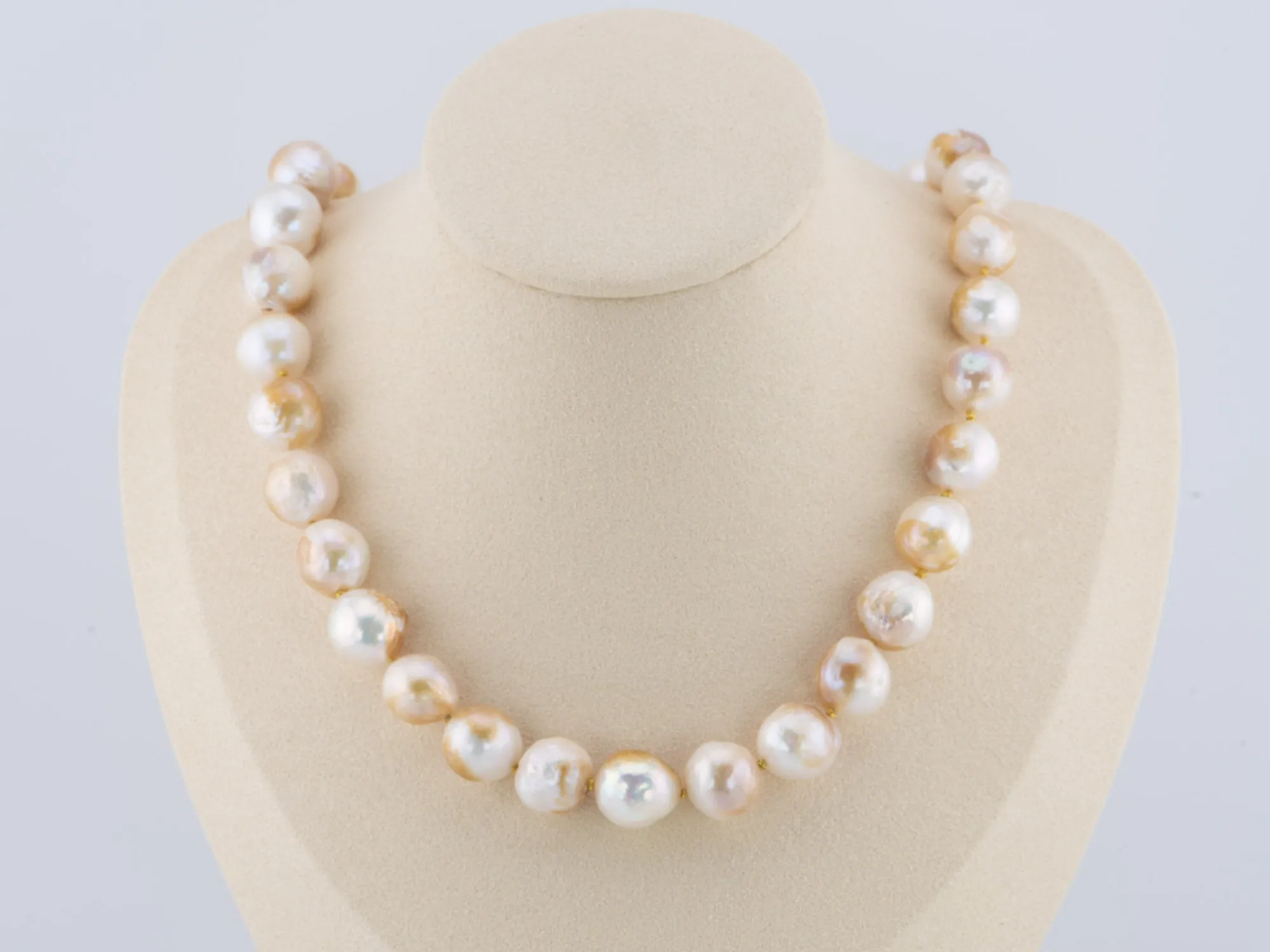 Natural Gold Infused Pearl with Hand Knots Necklace Gold Plated Sailor Clasp P1006