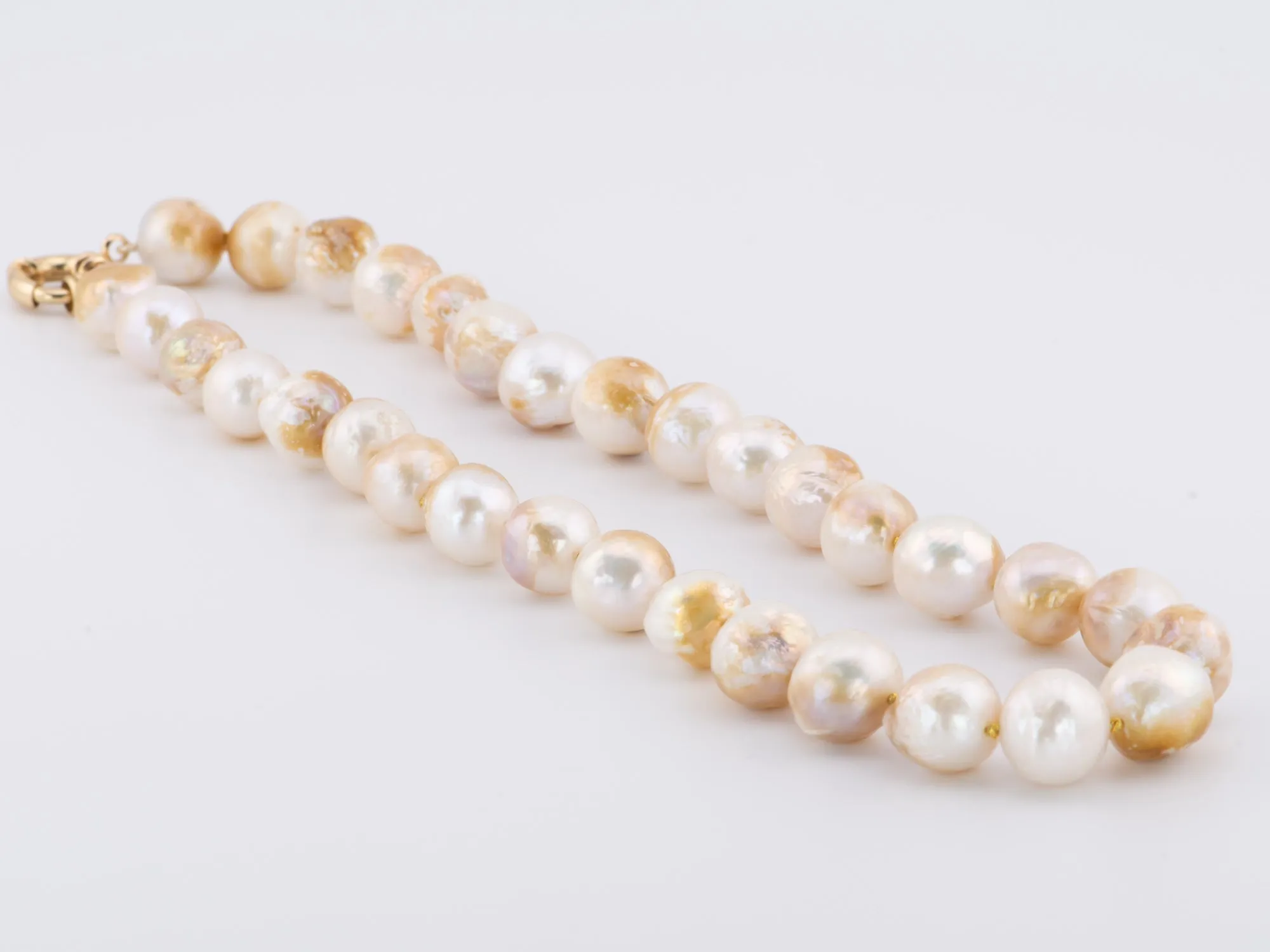 Natural Gold Infused Pearl with Hand Knots Necklace Gold Plated Sailor Clasp P1006