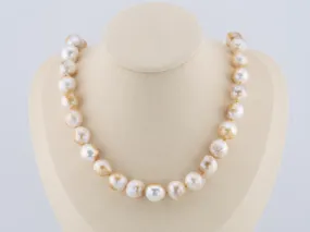 Natural Gold Infused Pearl with Hand Knots Necklace Gold Plated Sailor Clasp P1006