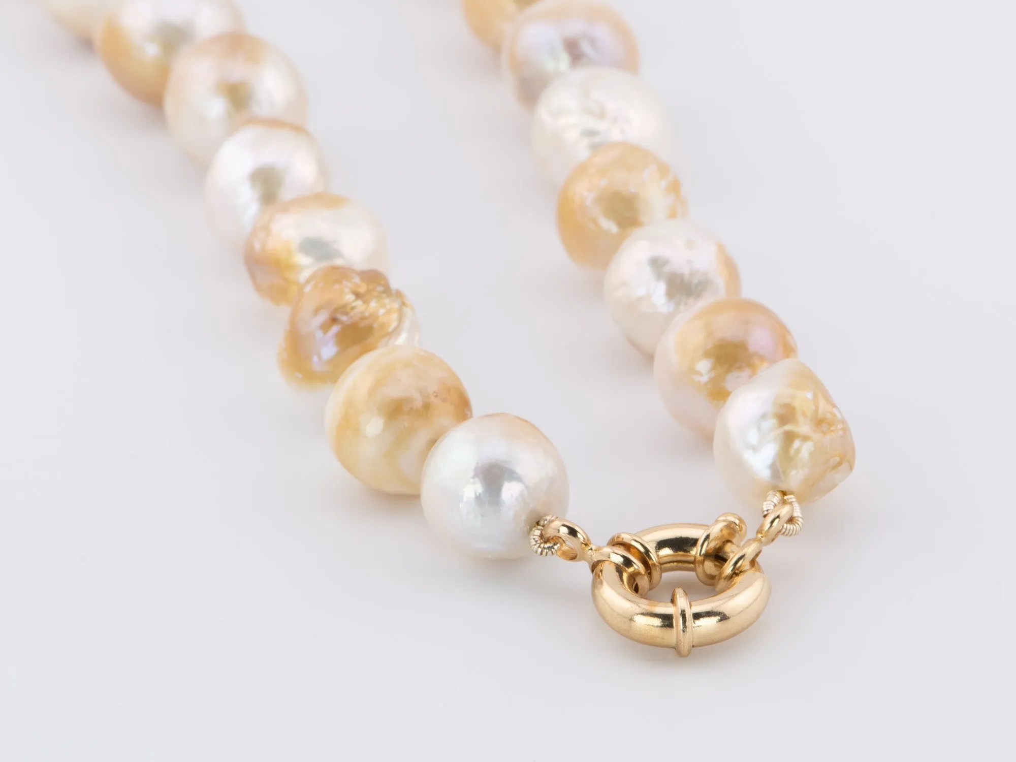 Natural Gold Infused Pearl with Hand Knots Necklace Gold Plated Sailor Clasp P1006