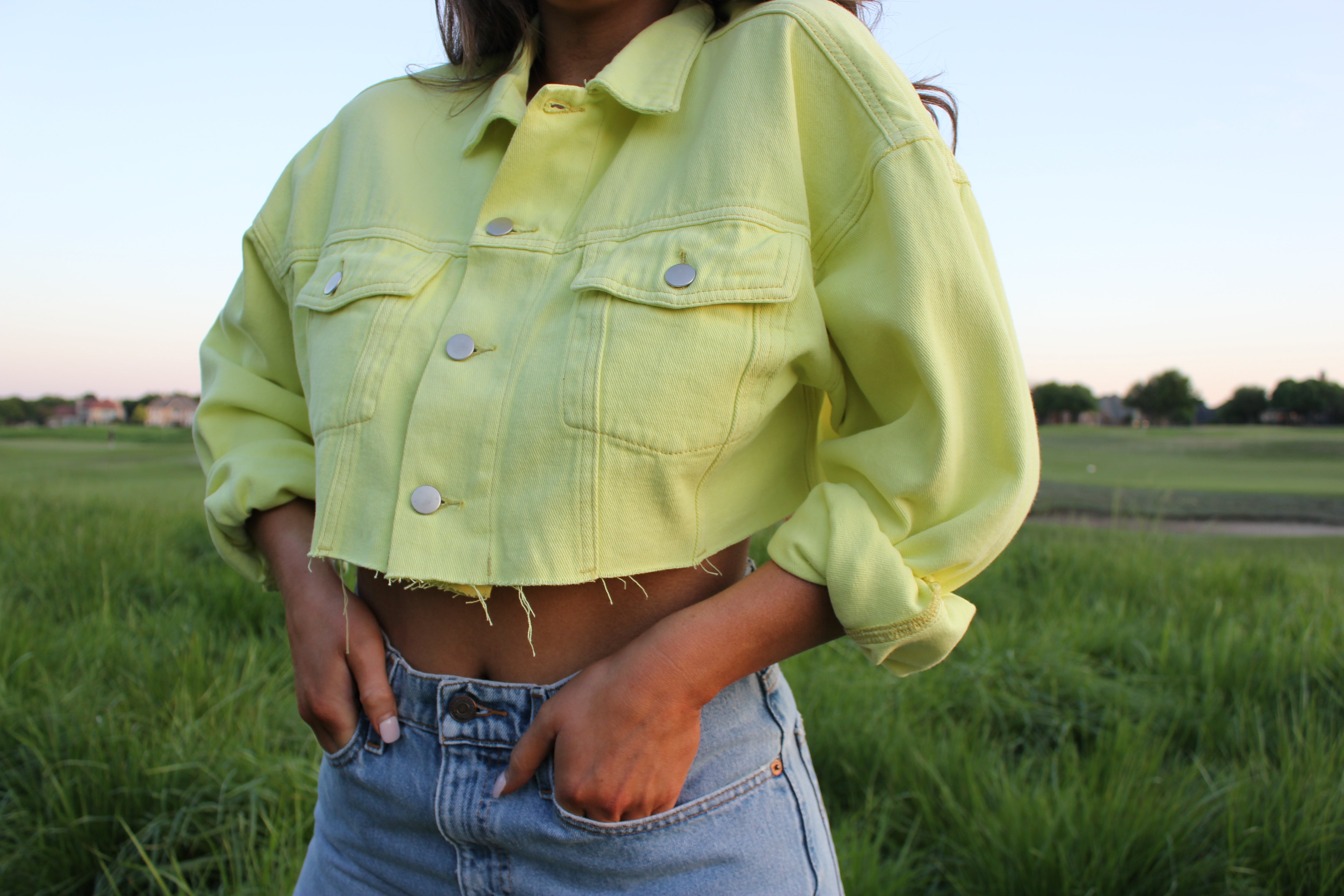 Neon Crop Denim Jacket