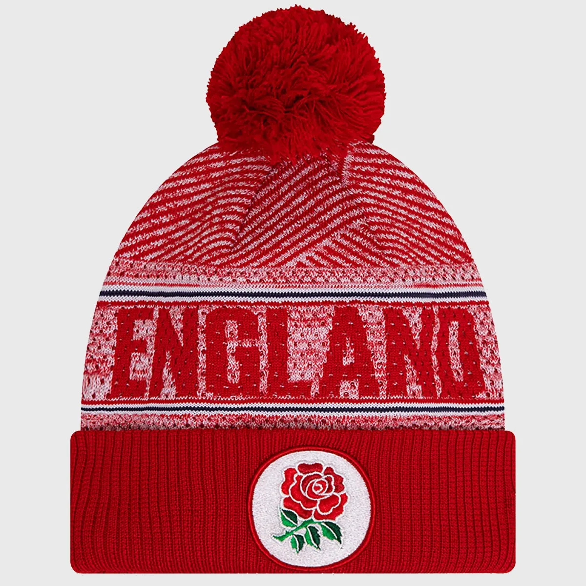 New Era England Rugby Bobble Beanie Hat Red