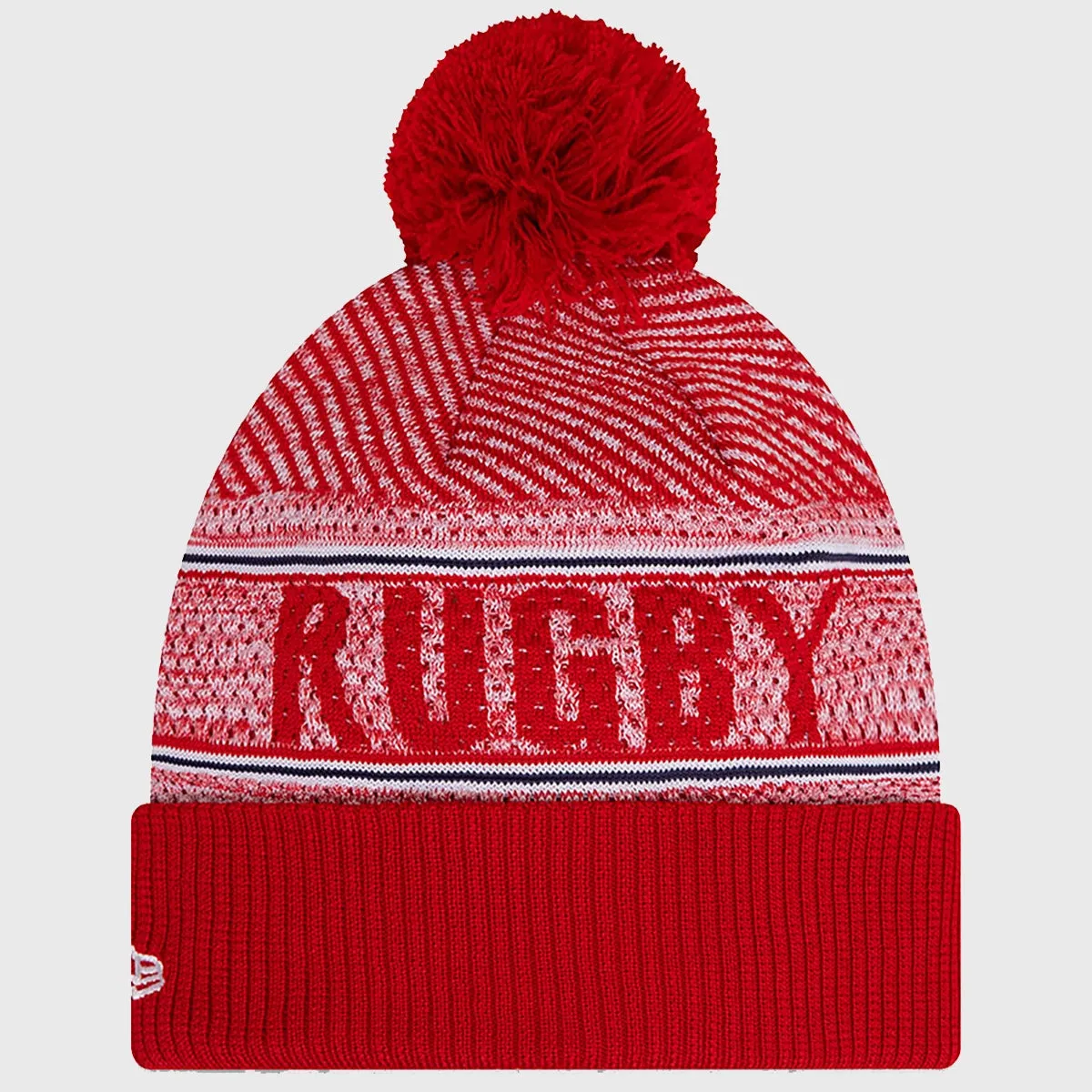 New Era England Rugby Bobble Beanie Hat Red