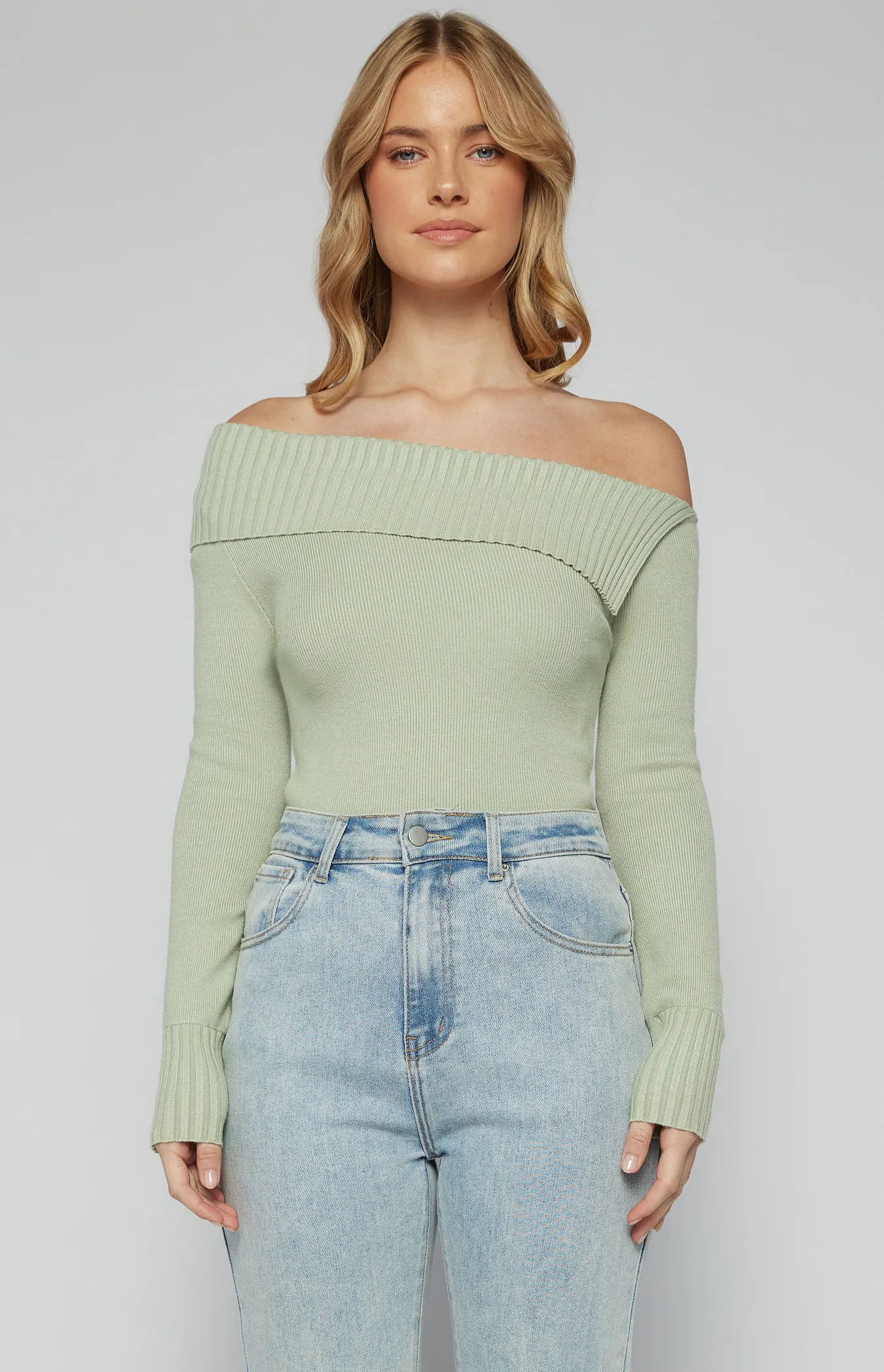 One Shoulder Knit top with Folded Split Neckline (SKN851)