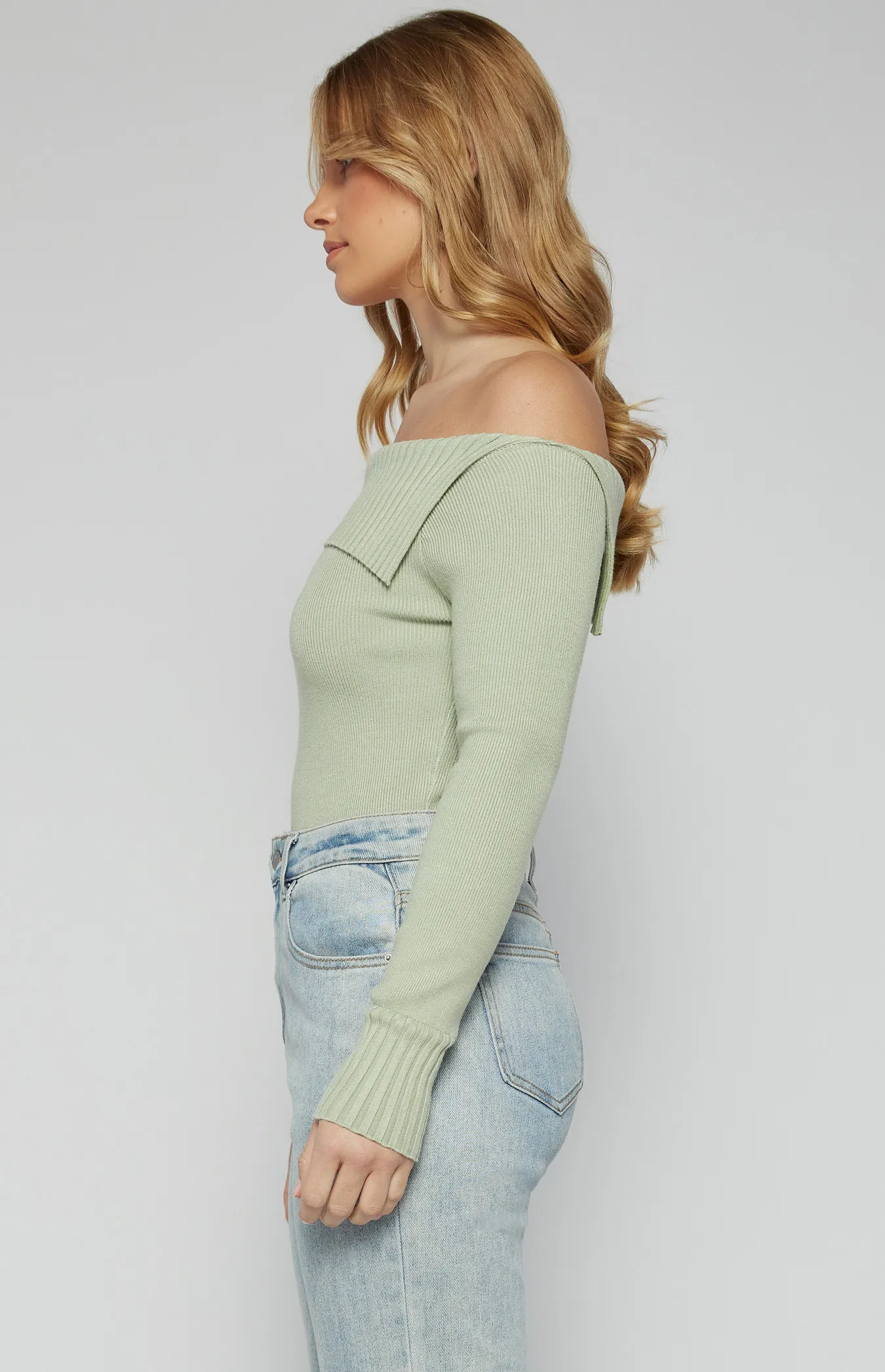 One Shoulder Knit top with Folded Split Neckline (SKN851)