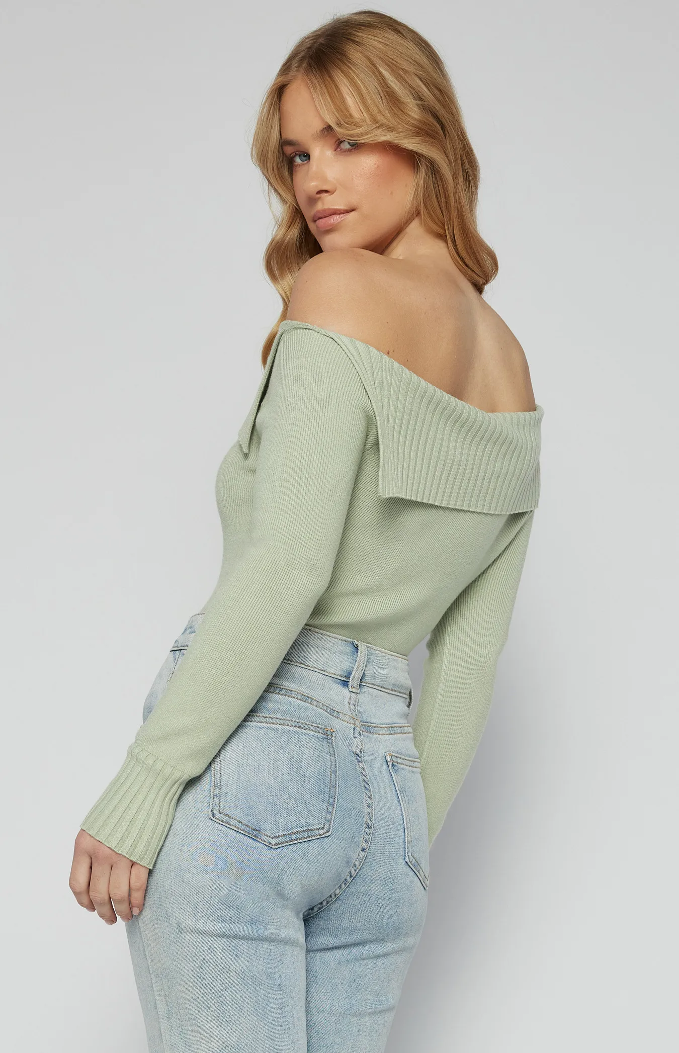 One Shoulder Knit top with Folded Split Neckline (SKN851)