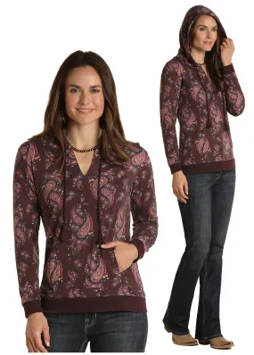 Panhandle Slim Women Maroon Paisley Print Hooded Sweatshirt