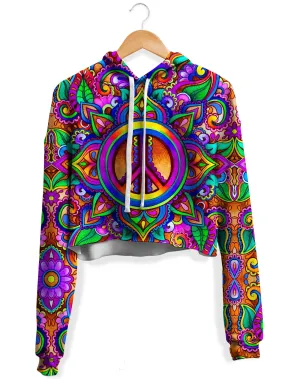 Peace Stock Fleece Crop Hoodie