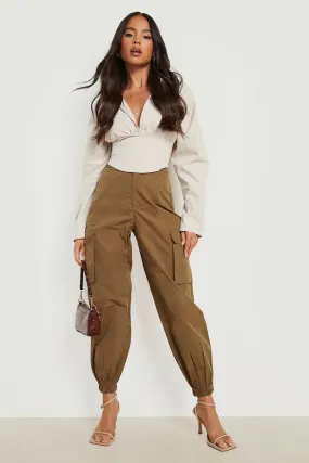 Petite Cuff Hem High Waist Cargo Pants