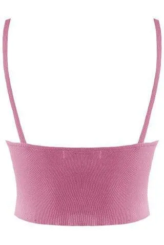 Pink Ribbed Knit Strappy Crop Top