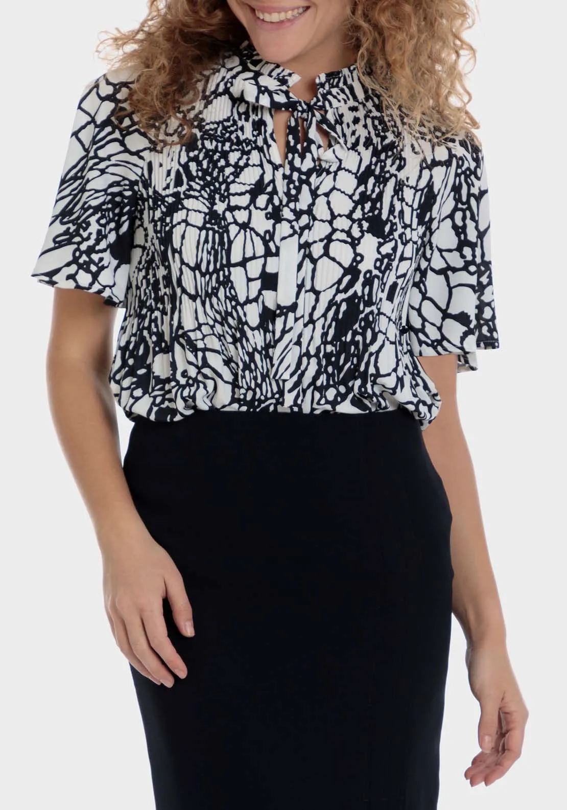 Pleated Printed Blouse