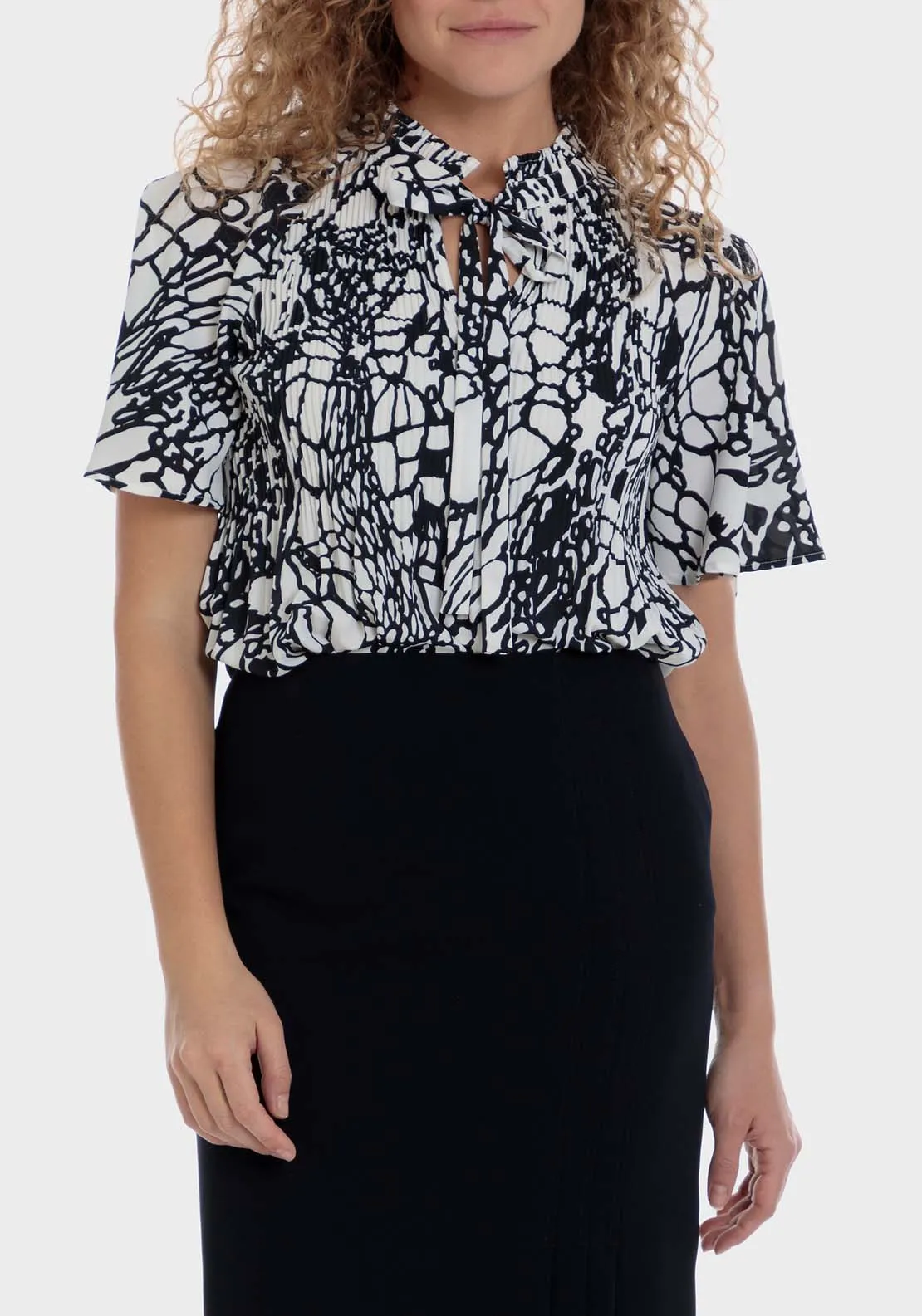 Pleated Printed Blouse