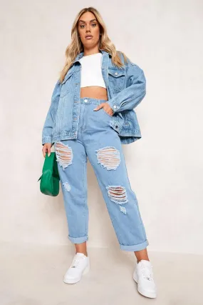 Plus Distressed Ripped Mom Jeans