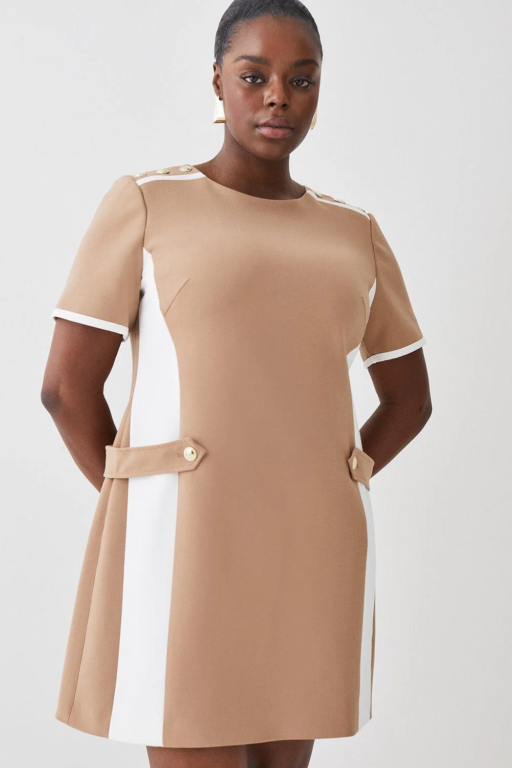 Plus Size Compact Stretch Tipped A Line Mini Dress | Karen Millen