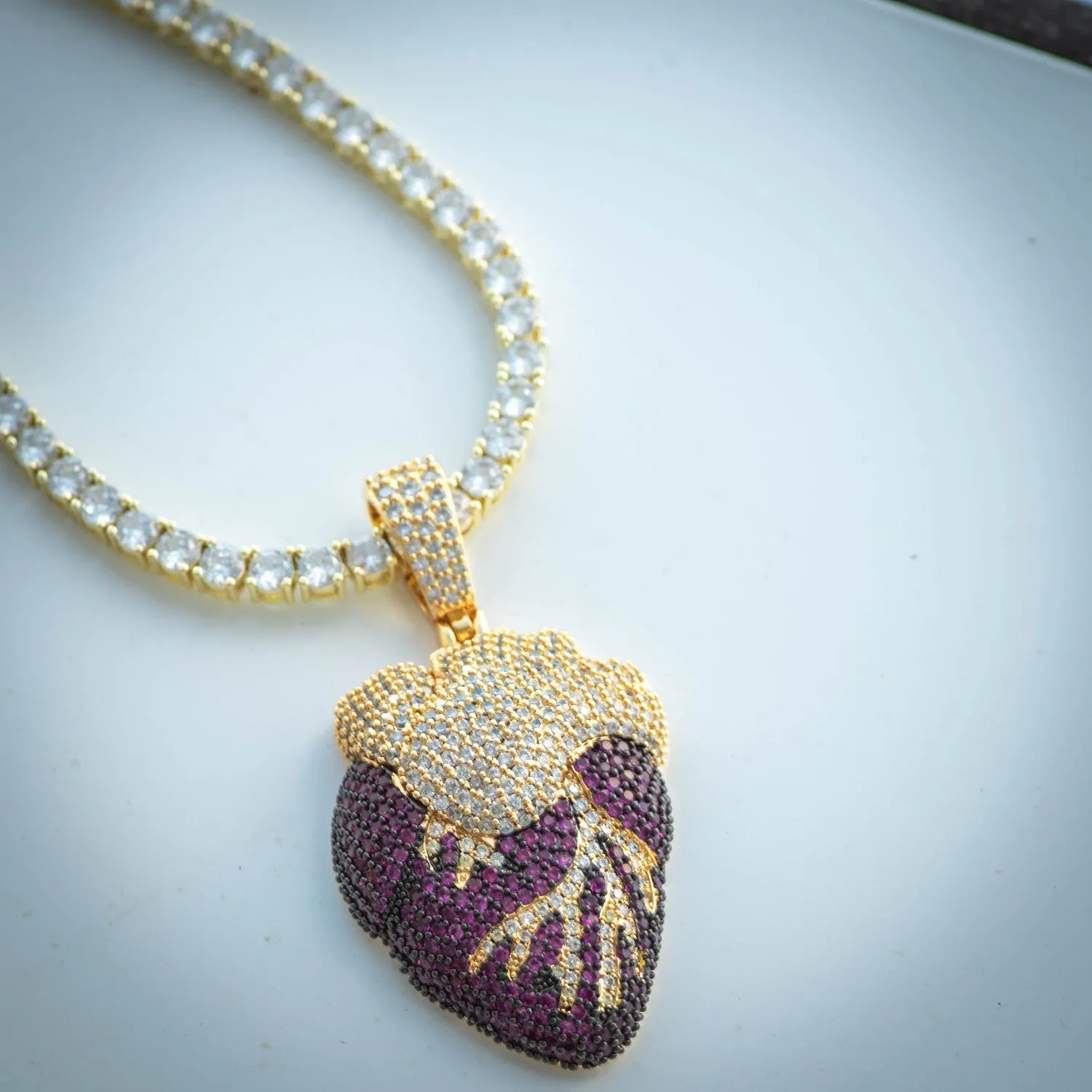 Purple Heart Necklace in Yellow Gold