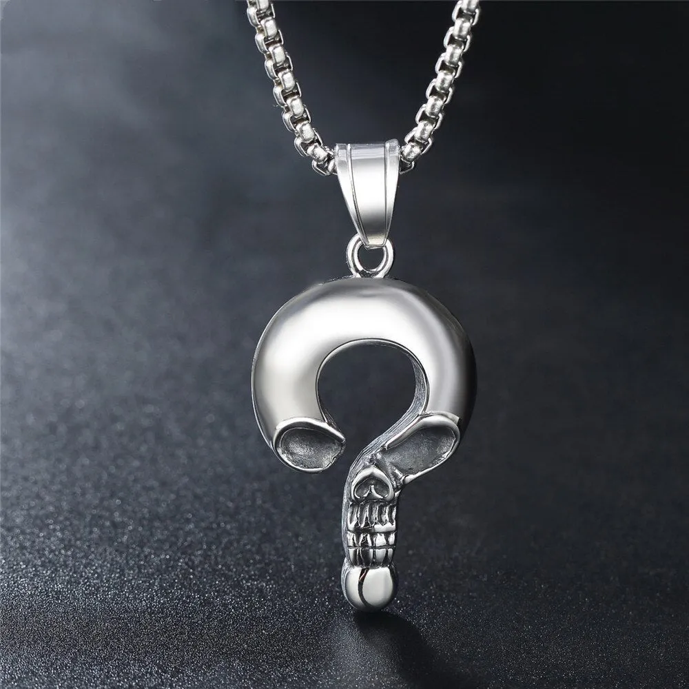 Question Mark Steel Skull Necklace