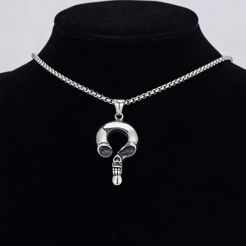 Question Mark Steel Skull Necklace