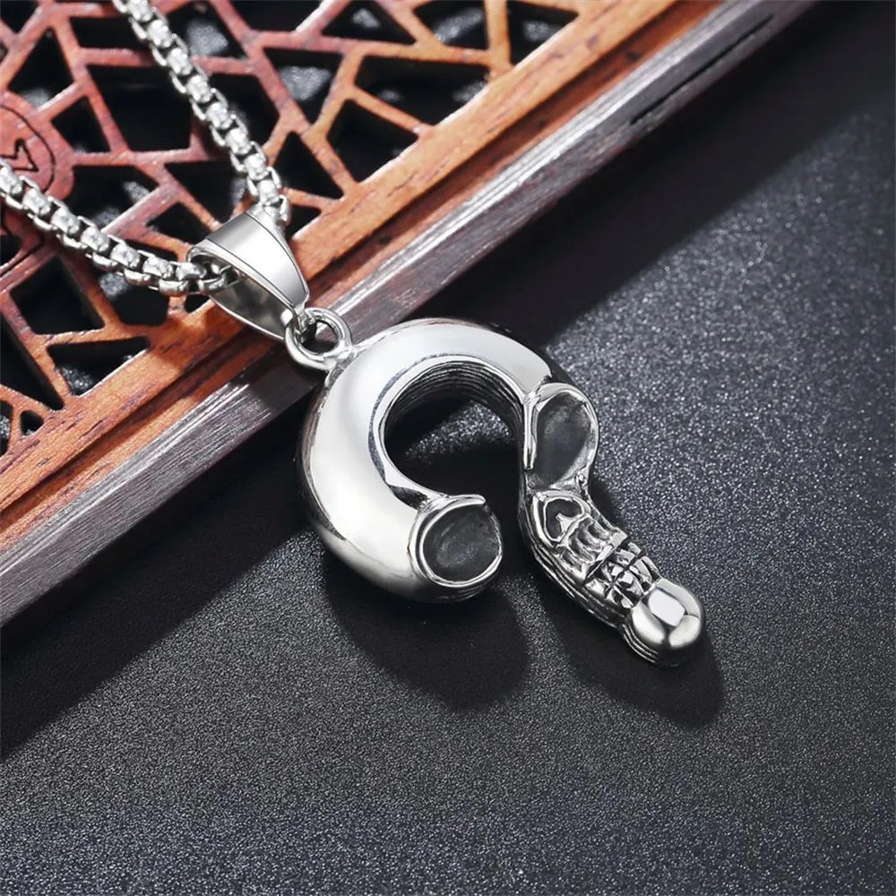 Question Mark Steel Skull Necklace