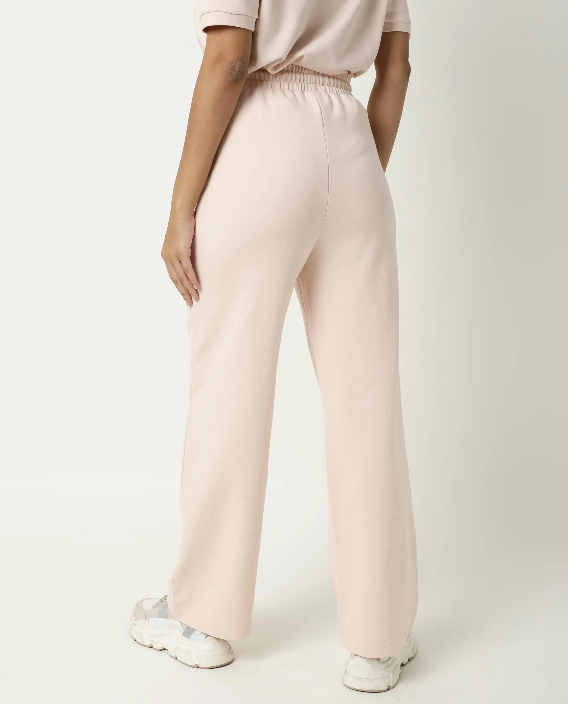 Rareism Women Capsule Pink Cotton Blend Fabric Relaxed Fit Solid Mid Rise Ankle Length Track Pant