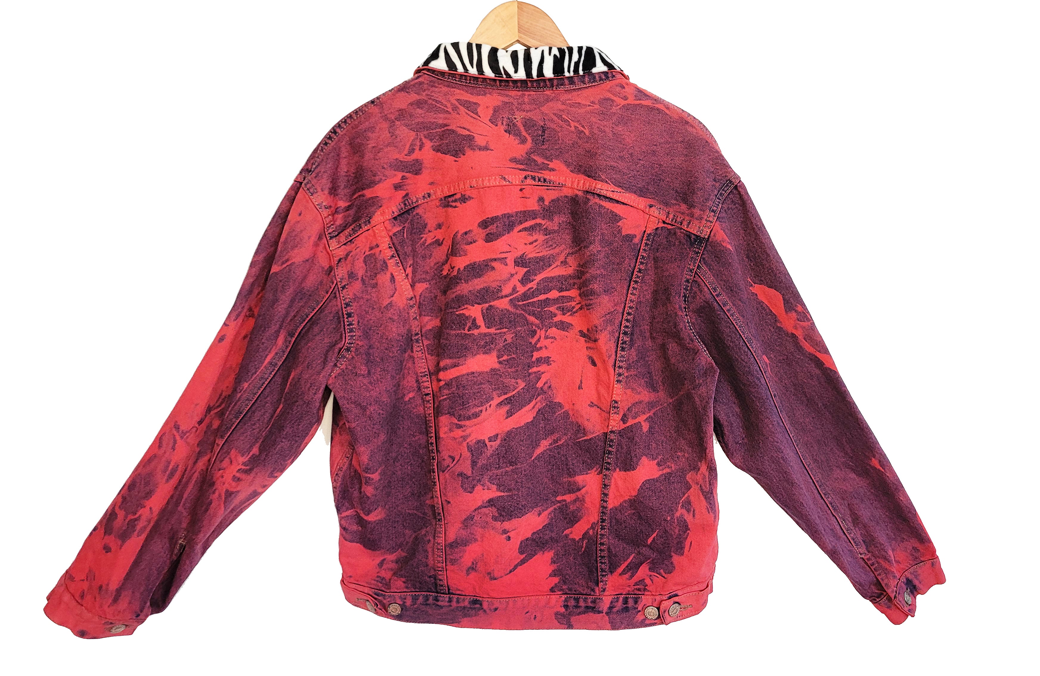 Red tie dye zebra collar oversize denim jacket | Unisex size XL