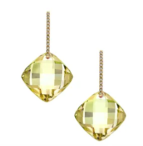 Reid Earrings Yellow Gold Lemon Quartz LG Cushion