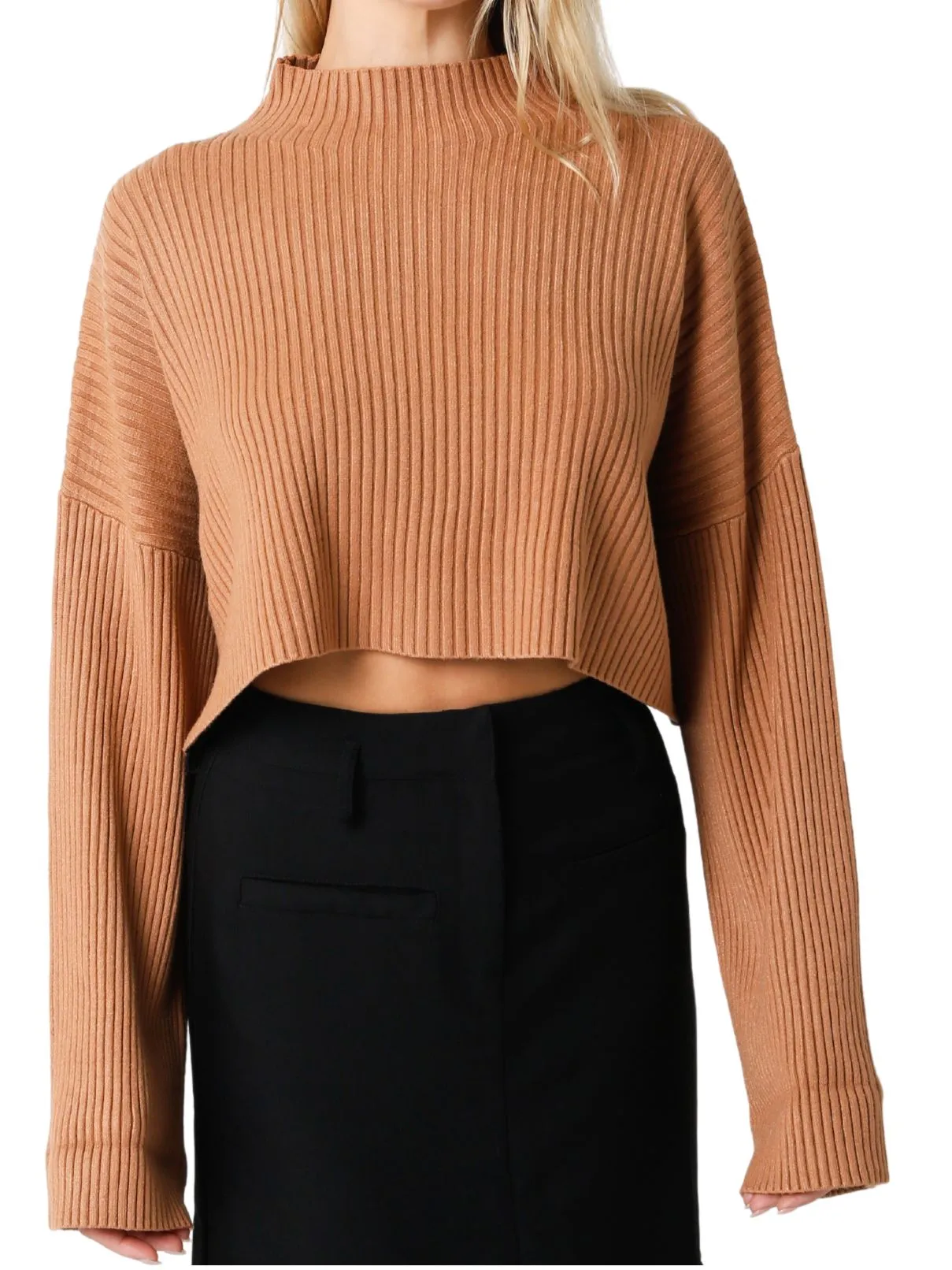 Ribbed Crop Sweater in Mocha