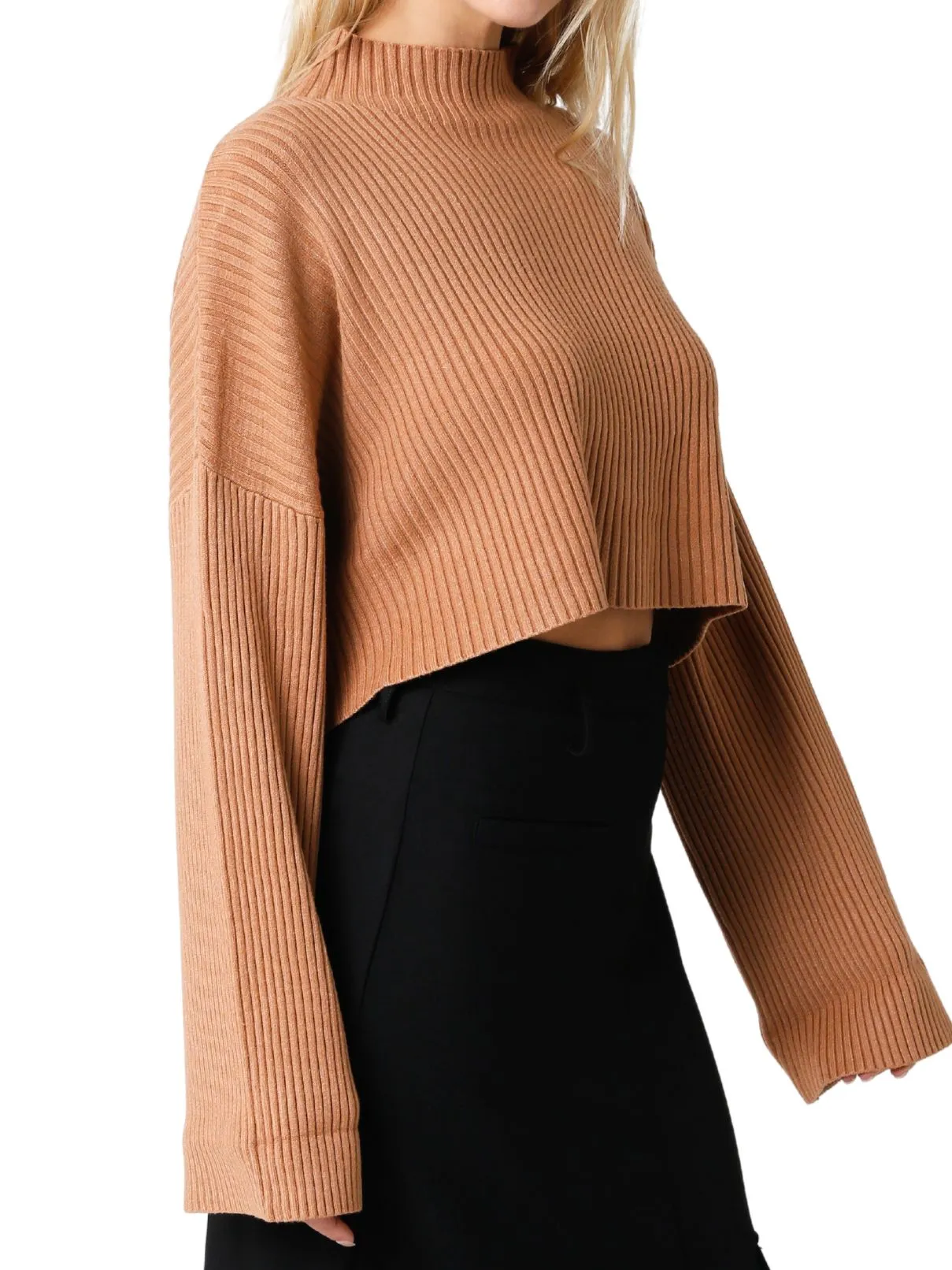 Ribbed Crop Sweater in Mocha