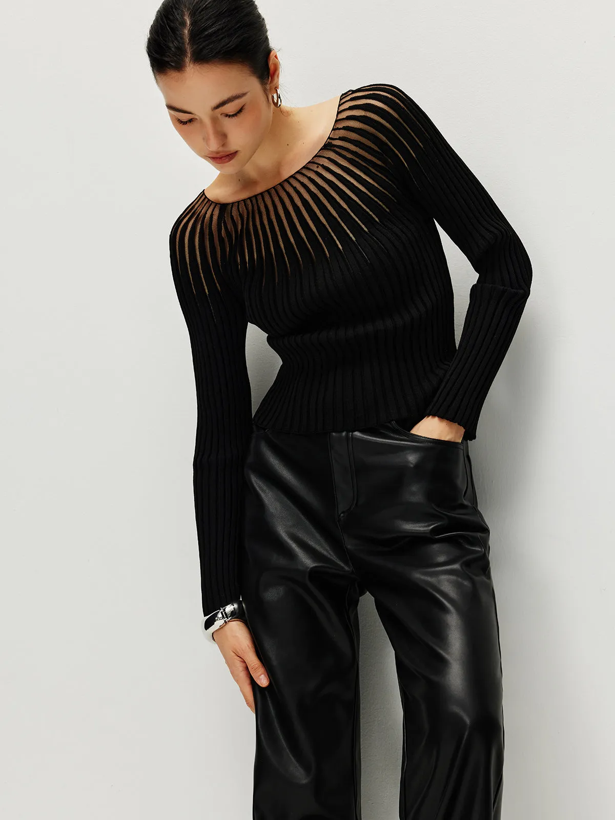 Ribbed Hollow Sweater