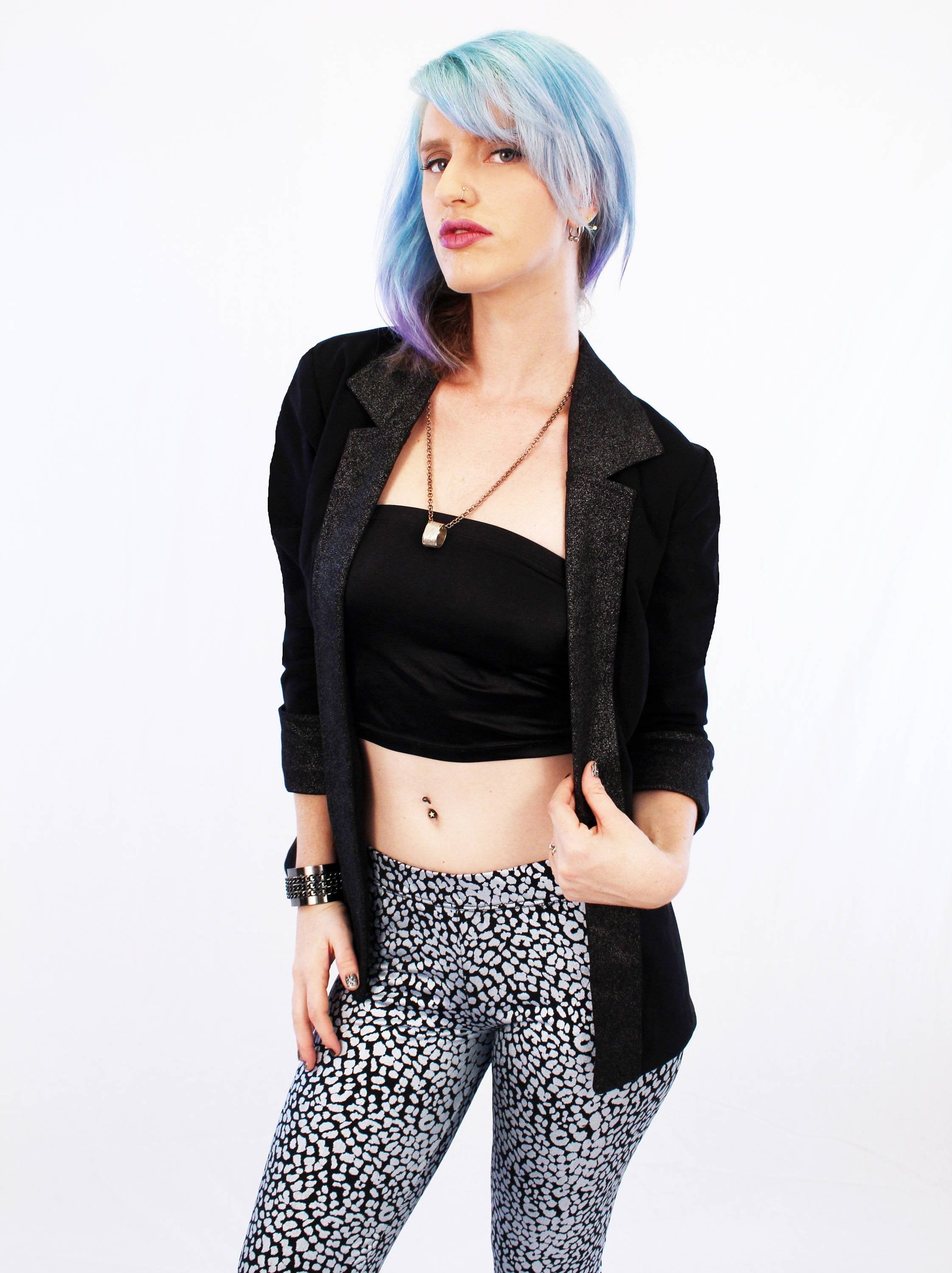 Rock God Glitter lapel black blazer jacket | stripe lining