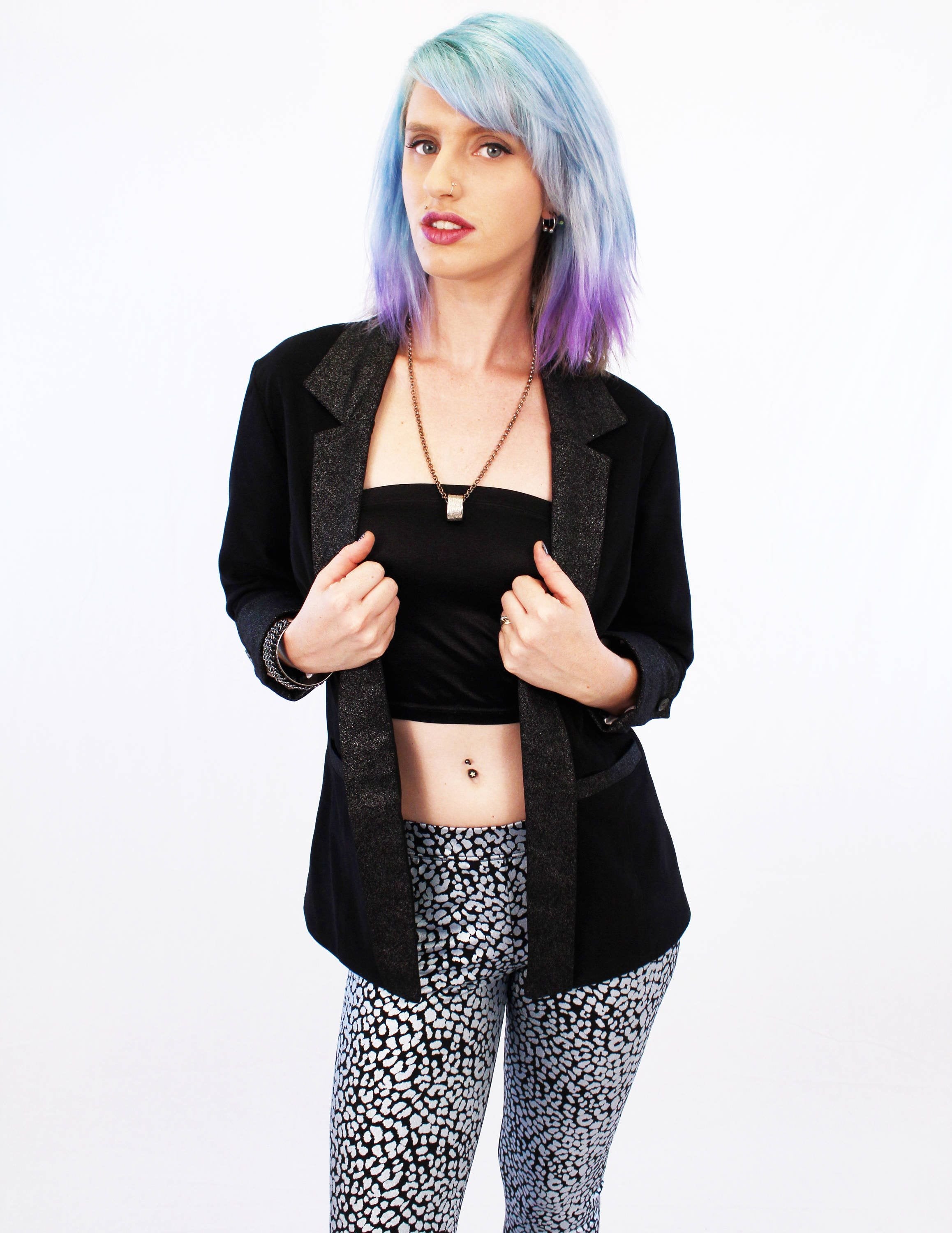 Rock God Glitter lapel black blazer jacket | stripe lining