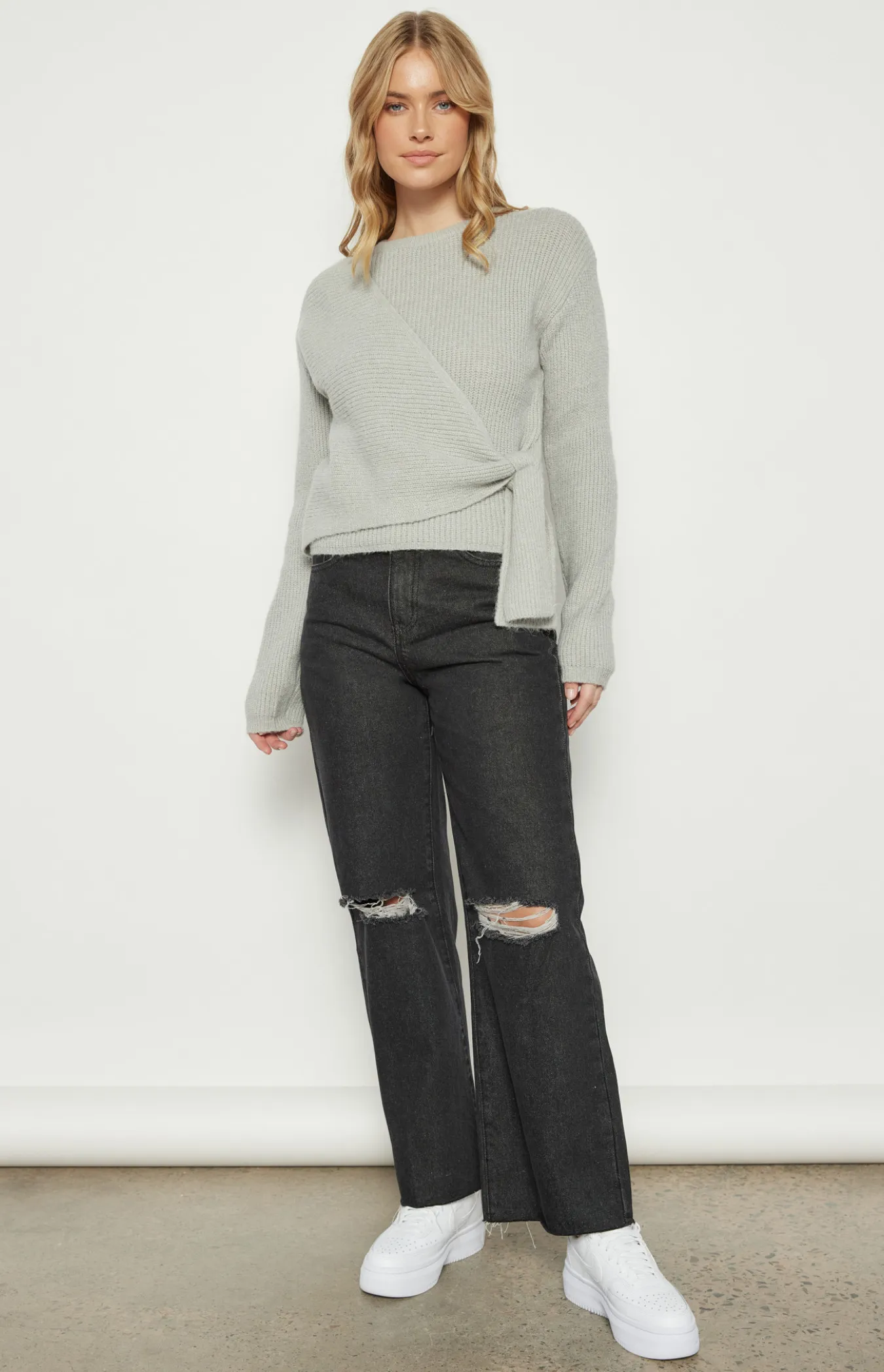 Round Neck Side Tie Detail Knit Jumper (WKN687)