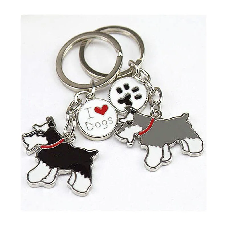 Schnauzer Dogs Keychain Jewelry for Bag Charm Pendants Car Key Gift