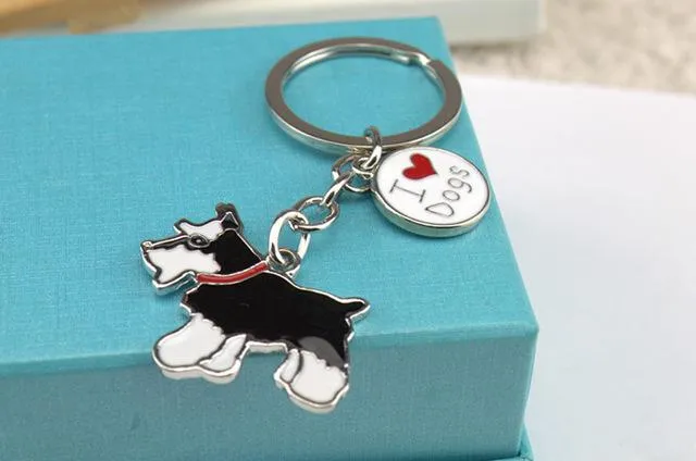 Schnauzer Dogs Keychain Jewelry for Bag Charm Pendants Car Key Gift