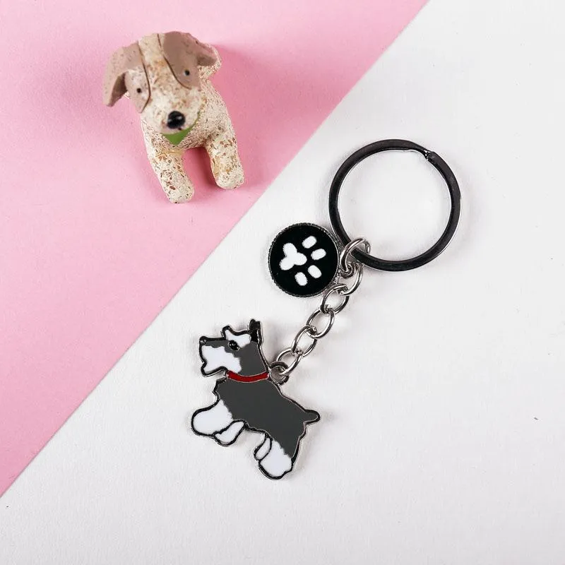 Schnauzer Dogs Keychain Jewelry for Bag Charm Pendants Car Key Gift