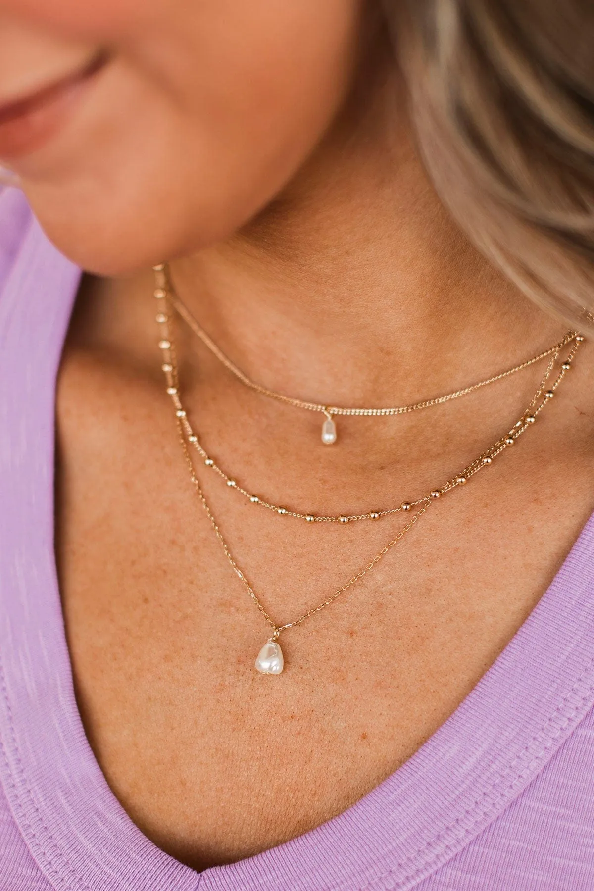 Share My Heart Layered Necklace- Gold & Pearl