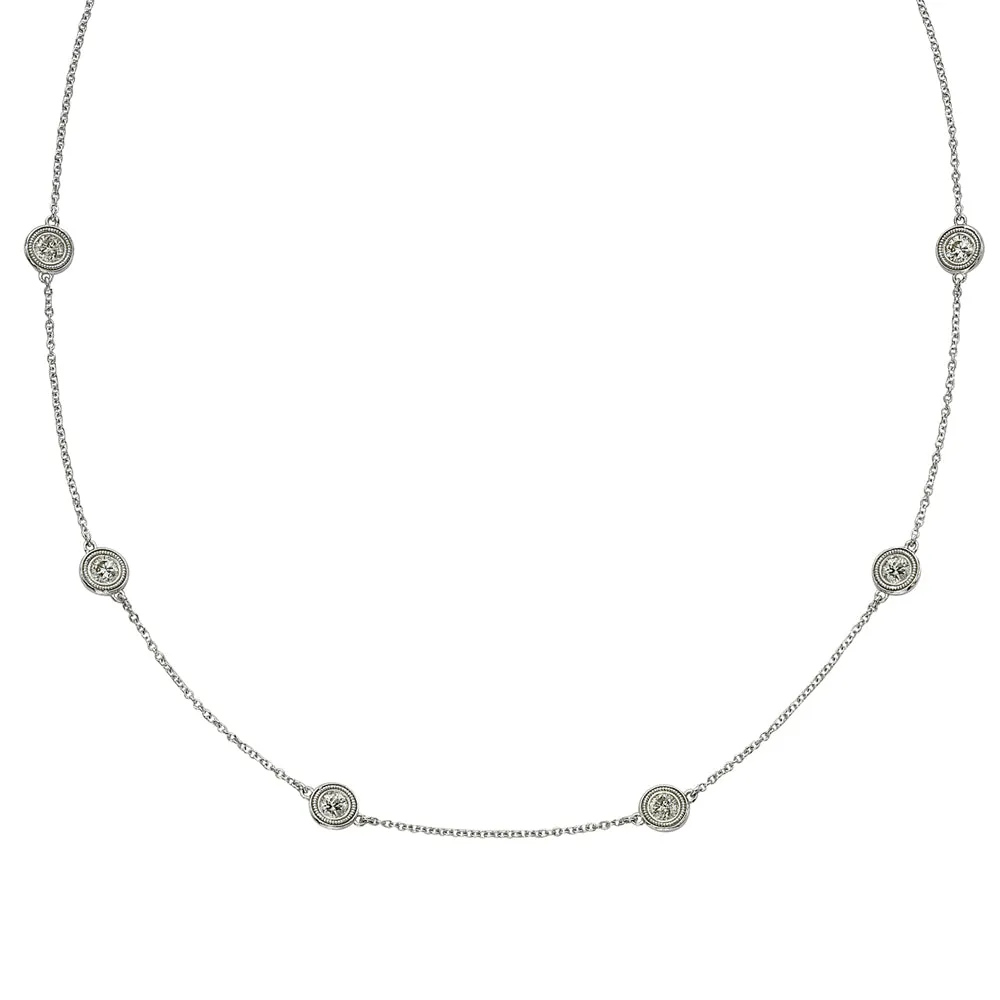 Six Diamond By The Yard Necklace with Milgrain 14K