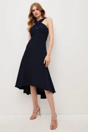 Soft Tailored Cross Over Neck High Low Midi Dress | Karen Millen