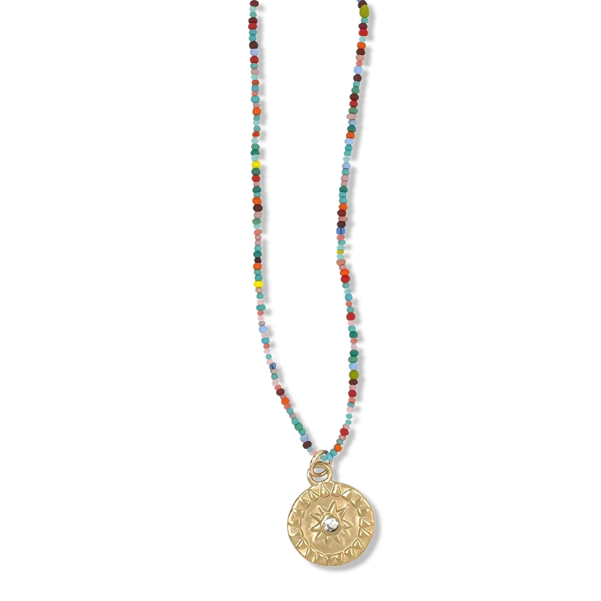 SOL NECKLACE IN GOLD ON MULTI COLOR BEADS - SMALL