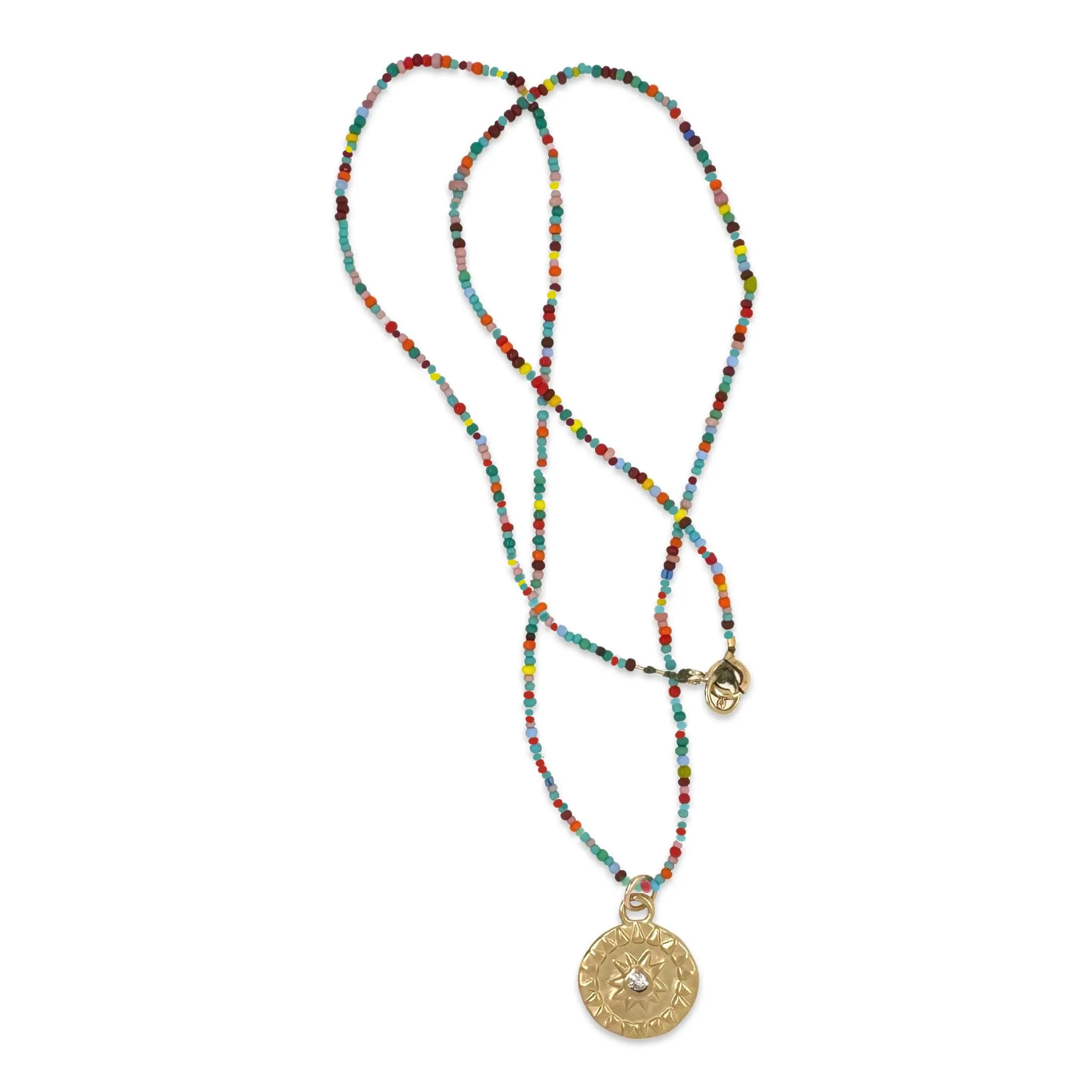 SOL NECKLACE IN GOLD ON MULTI COLOR BEADS - SMALL