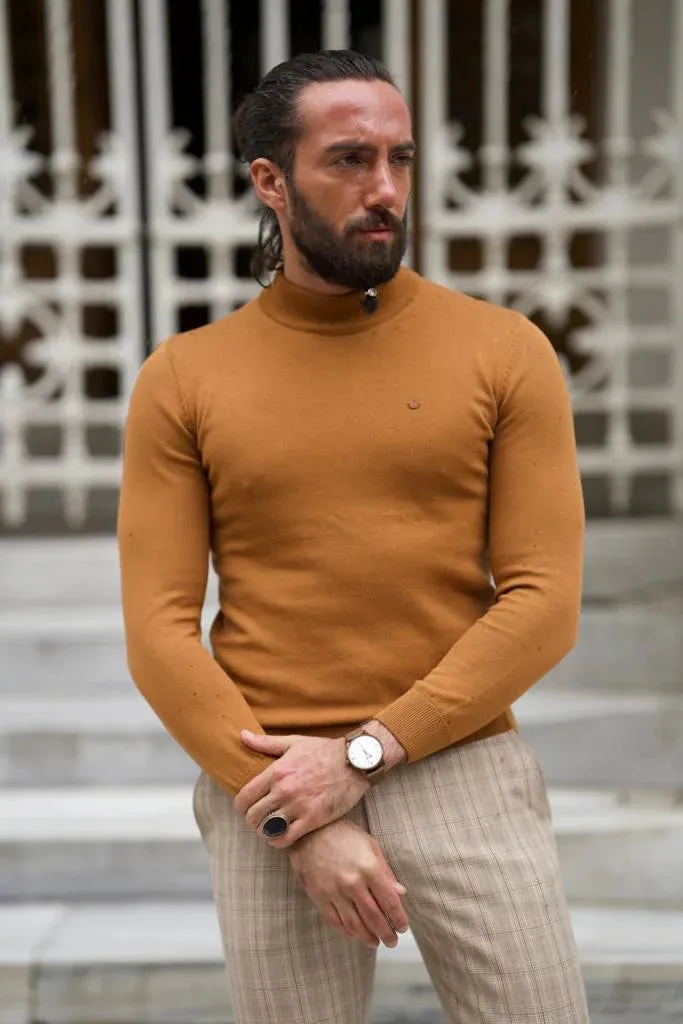 Stefano Slim Fit Camel Half Collared Turtleneck