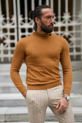 Stefano Slim Fit Camel Half Collared Turtleneck