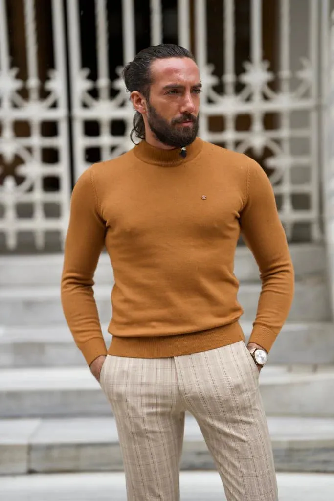 Stefano Slim Fit Camel Half Collared Turtleneck