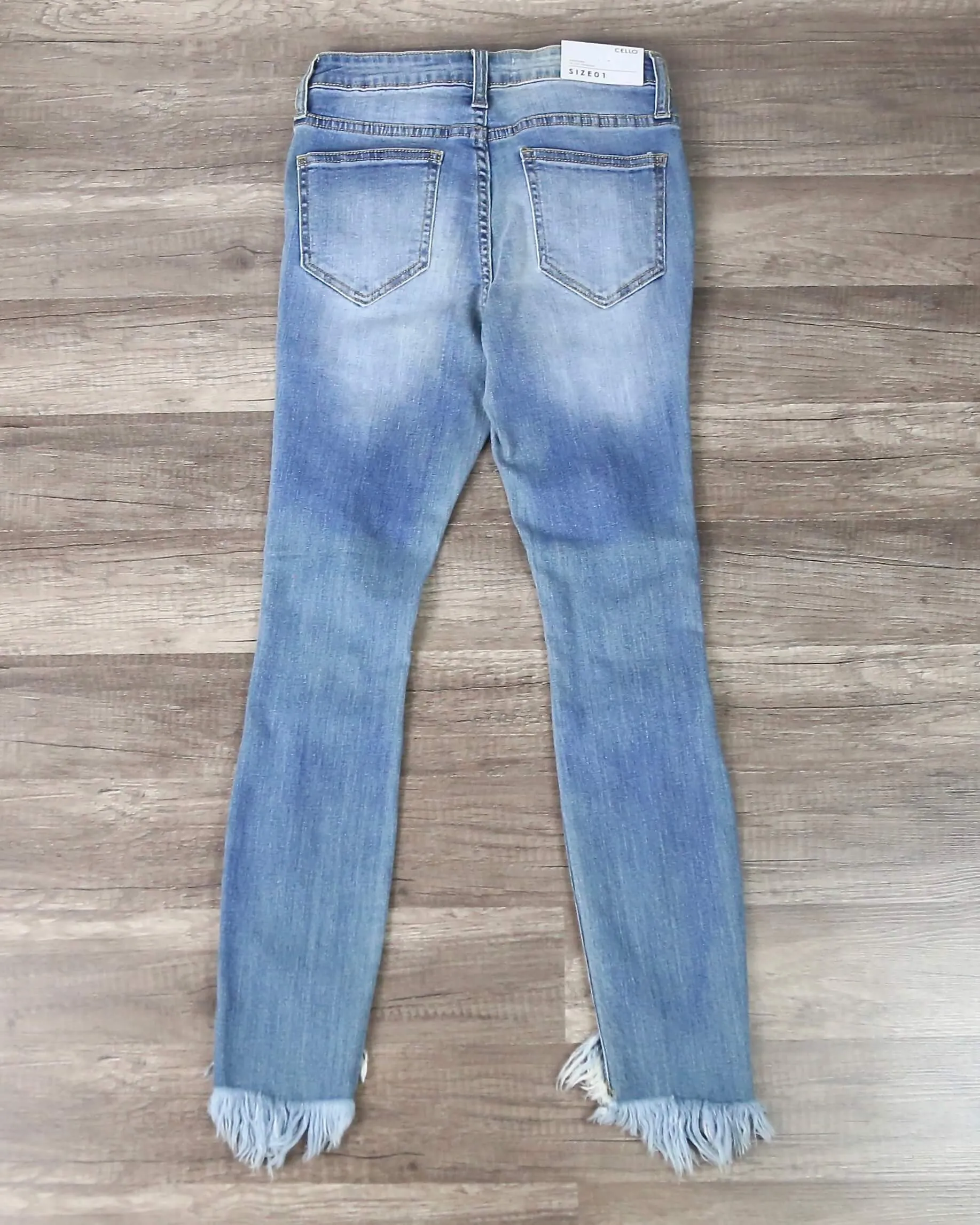 Stevie Destroyed Light Denim Wash Jeans with Frayed Hem