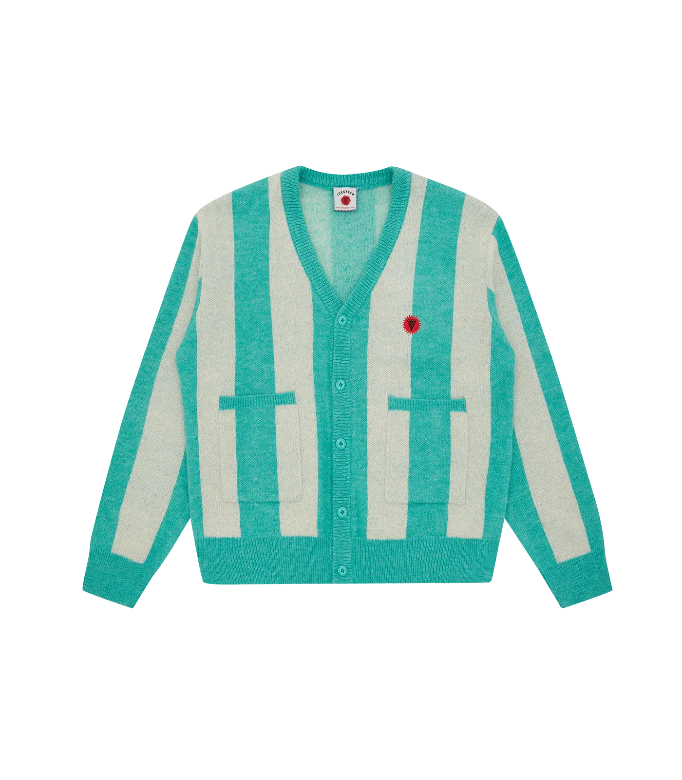 STRIPED KNITTED CARDIGAN - TEAL STRIPE