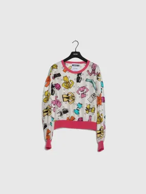 Sweater Estampada em Branco e Rosa