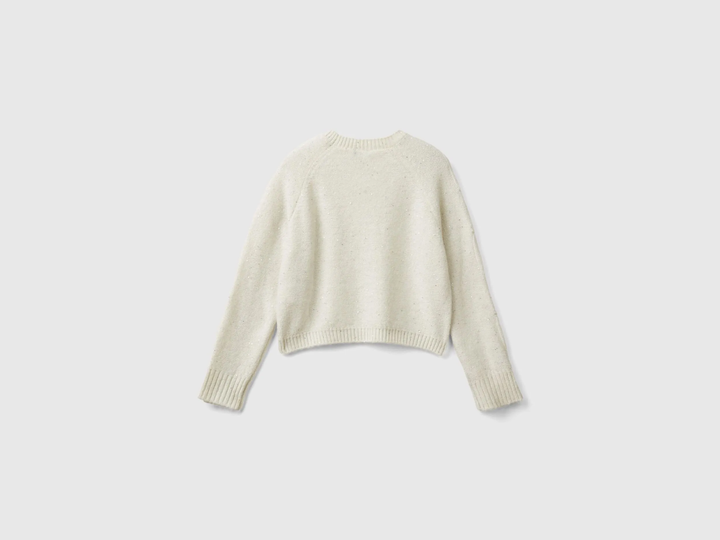 Sweater with recycled fabric and sequins - Creamy White | Benetton