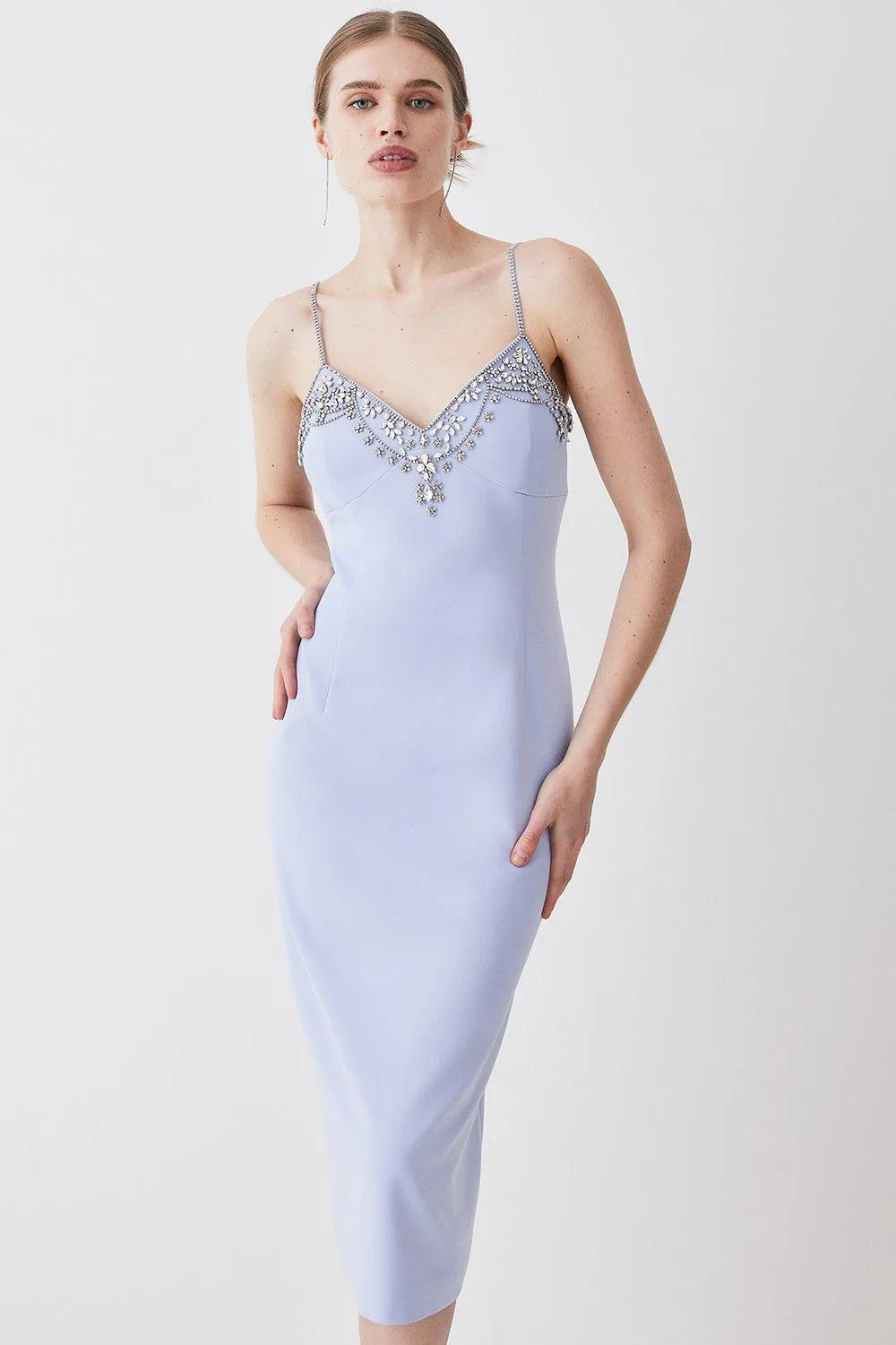 Tall Crystal Embellished Strappy Woven Midi Dress | Karen Millen