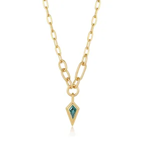 TEAL SPARKLE DROP PENDANT CHUNKY CHAIN NECKLACE