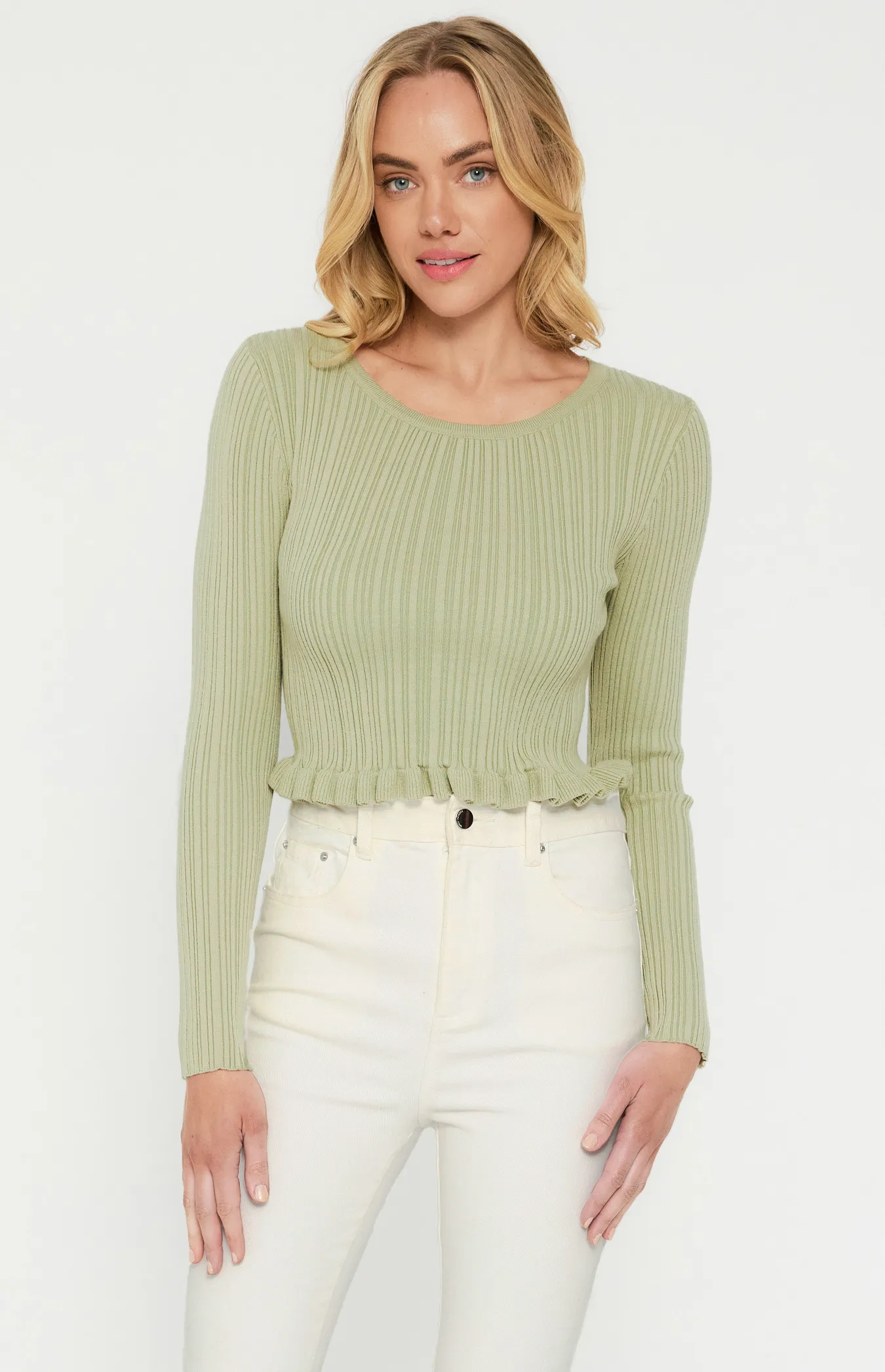 Textured Knit Top with Lettuce Edge Hem (WKN533)