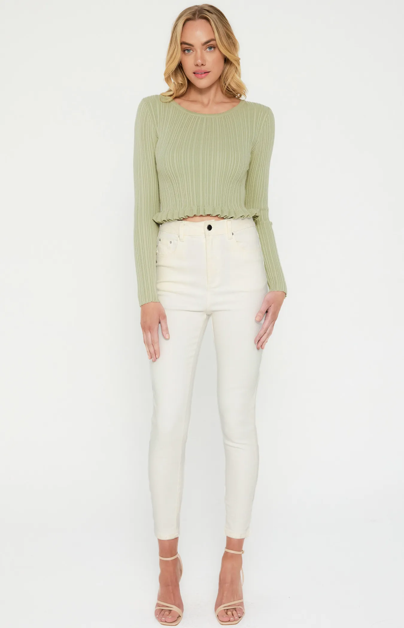 Textured Knit Top with Lettuce Edge Hem (WKN533)